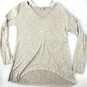 4/$15 Juicy Couture Women Small Tan Beige Heather Long Sleeve Pullover  High Low
